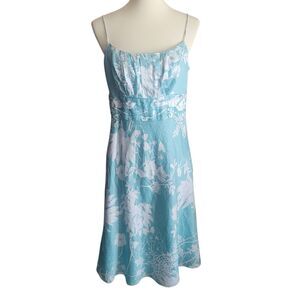 Ann Taylor Y2K Floral Babydoll Dress Women's Size 10 Blue Cotton Vintage Summer